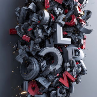 Patinomechanics style, Midjourney V6.1: typographic composition with large letters