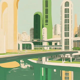 Contourwild style, Midjourney V6.1: megacity with futuristic bioarchitecture