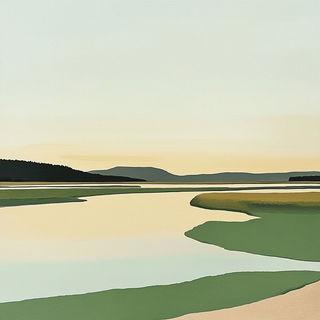 Contourwild style, Midjourney V6.1: realistic landscape photograph of quiet dawn