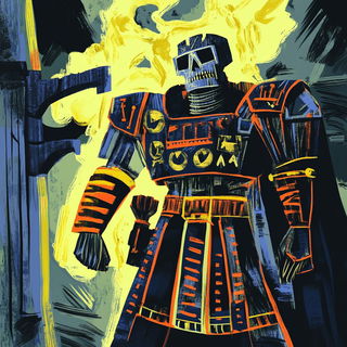 Sacred Tapestry Weave style, Midjourney V6.1: concept art character design of retropunk steam knight