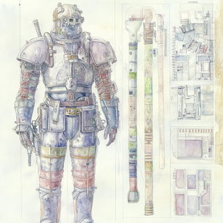 Petaletch style, Midjourney V6.1: concept art character design of retropunk steam knight