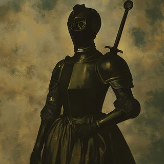 Folklorivet style, Midjourney V6.1: concept art character design of retropunk steam knight