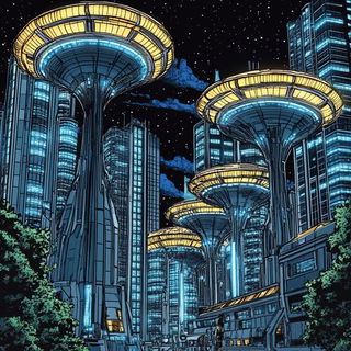 Cairnfolk style, Midjourney V6.1: megacity with futuristic bioarchitecture
