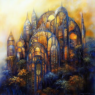 Chromabloom style, Midjourney V6.1: megacity with futuristic bioarchitecture
