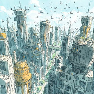 Radial Circuitry style, Midjourney V6.1: megacity with futuristic bioarchitecture