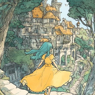 Radial Circuitry style, Midjourney V6.1: retro fairy-tale illustration
