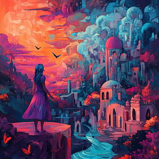 Fluoromosaic style, Midjourney V6.1: retro fairy-tale illustration
