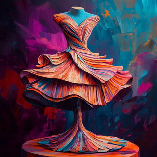 Fluoromosaic style, Midjourney V6.1: haute-couture fashion outfit