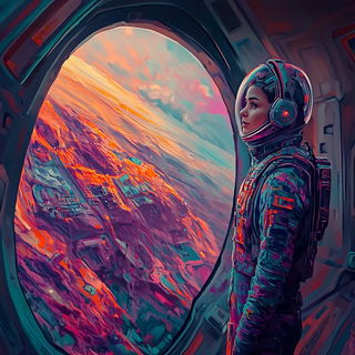 Fluoromosaic style, Midjourney V6.1: cinematic shot from sci-fi movie