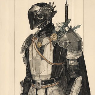 Electrodamask style, Midjourney V6.1: concept art character design of retropunk steam knight