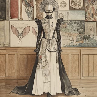 Electrodamask style, Midjourney V6.1: haute-couture fashion outfit