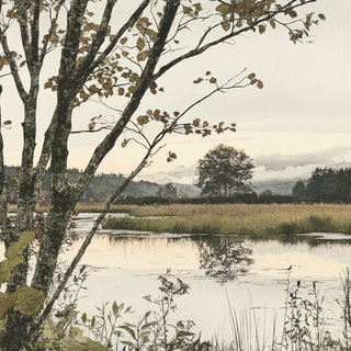 Electrodamask style, Midjourney V6.1: realistic landscape photograph of quiet dawn
