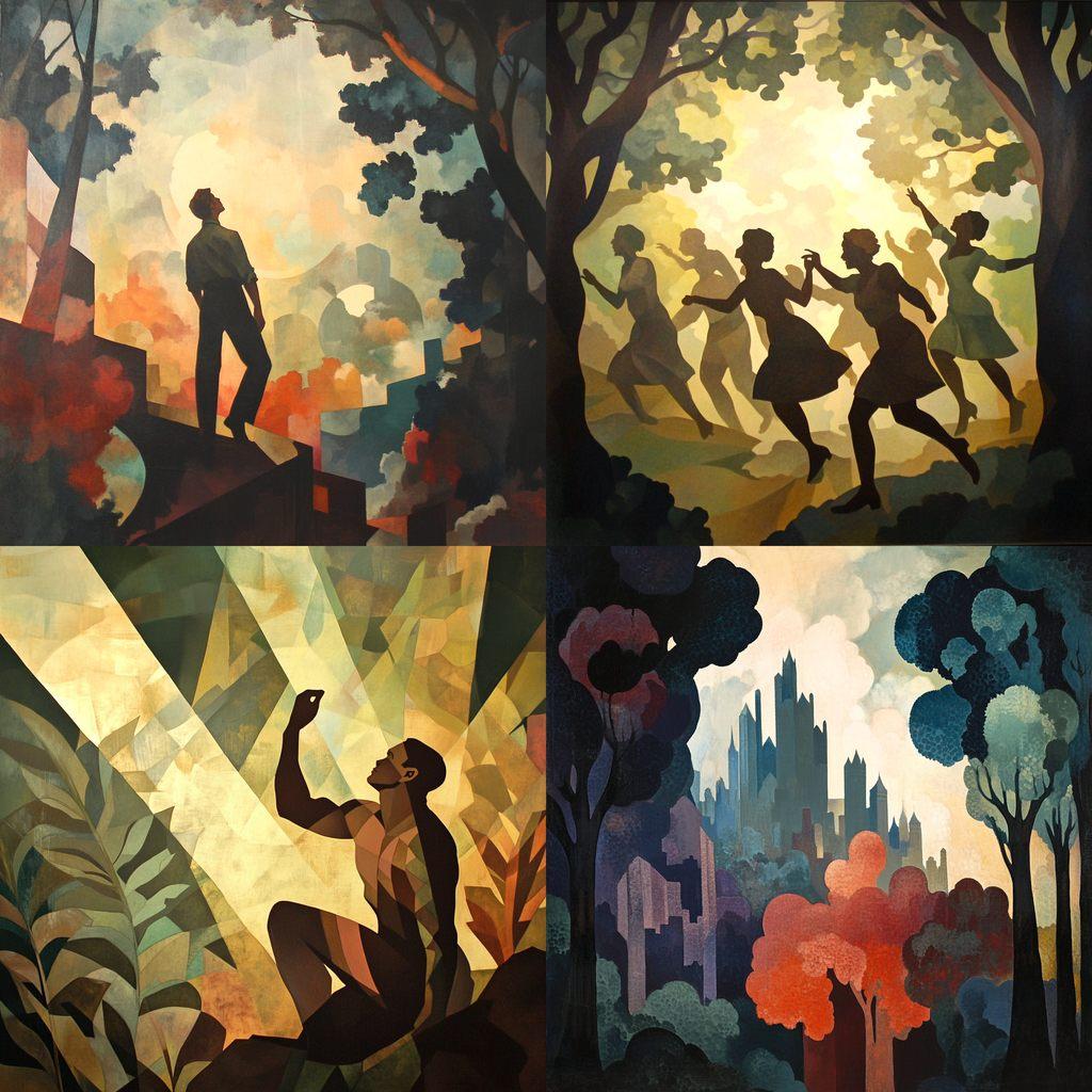 Aaron Douglas style, Midjourney V6.1, render 1 of 4