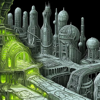 Bokehmarsh style, Midjourney V6.1: megacity with futuristic bioarchitecture