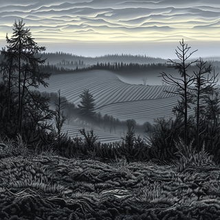 Bokehmarsh style, Midjourney V6.1: realistic landscape photograph of quiet dawn