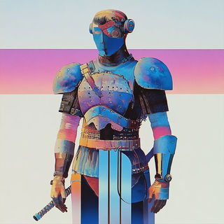 Screentone Cathedrals style, Midjourney V6.1: concept art character design of retropunk steam knight