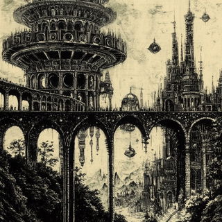 Phyllocontour style, Midjourney V6.1: megacity with futuristic bioarchitecture