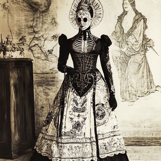 Phyllocontour style, Midjourney V6.1: haute-couture fashion outfit