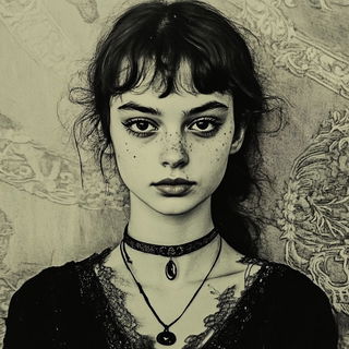 Phyllocontour style, Midjourney V6.1: photographic portrait of female protagonist