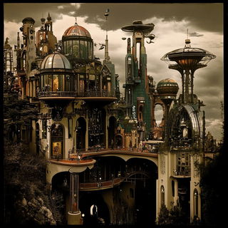 Mistral Concrete style, Midjourney V6.1: megacity with futuristic bioarchitecture