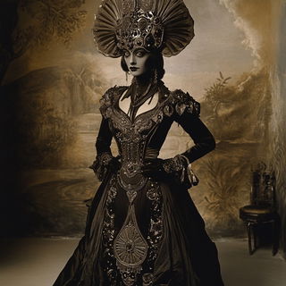 Mistral Concrete style, Midjourney V6.1: haute-couture fashion outfit