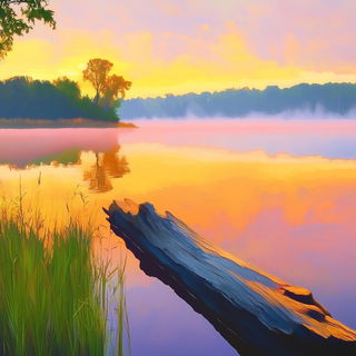 Safelight Folklore style, Midjourney V6.1: realistic landscape photograph of quiet dawn
