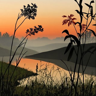 Fujiroto style, Midjourney V6.1: realistic landscape photograph of quiet dawn