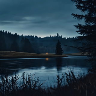 Grainlock style, Midjourney V6.1: realistic landscape photograph of quiet dawn