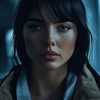 Grainlock style, Midjourney V6.1: photographic portrait of female protagonist