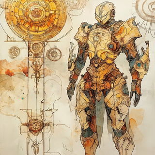 Riftigraphy style, Midjourney V6.1: concept art character design of retropunk steam knight