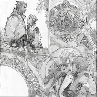 Riftigraphy style, Midjourney V6.1: black-and-white manga comic strip