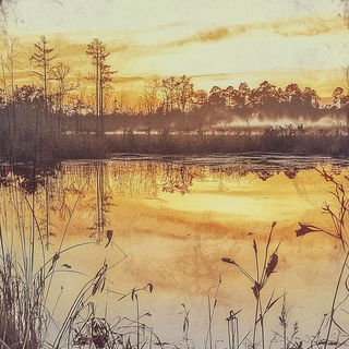 Riftigraphy style, Midjourney V6.1: realistic landscape photograph of quiet dawn