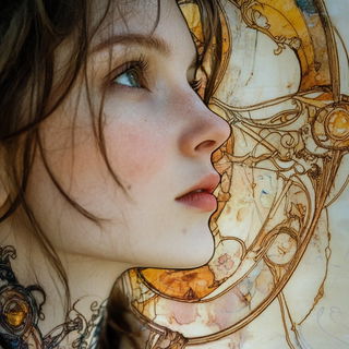 Riftigraphy style, Midjourney V6.1: photographic portrait of female protagonist