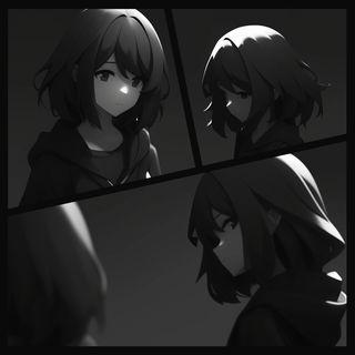 Brumafilm style, Midjourney V6.1: black-and-white manga comic strip