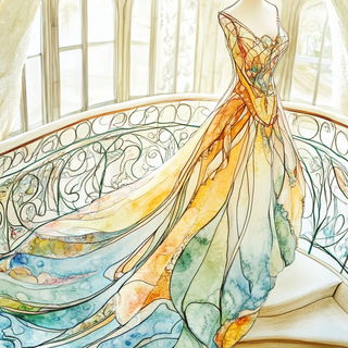 Tanglechromia style, Midjourney V6.1: haute-couture fashion outfit
