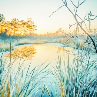 Tanglechromia style, Midjourney V6.1: realistic landscape photograph of quiet dawn