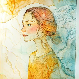 Tanglechromia style, Midjourney V6.1: photographic portrait of female protagonist
