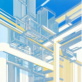 Sunsetkai style, Midjourney V6.1: technical infrastructure blueprint schematics