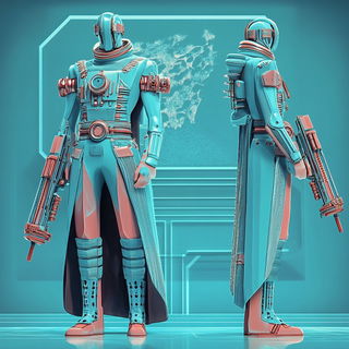 Cartocel style, Midjourney V6.1: concept art character design of retropunk steam knight