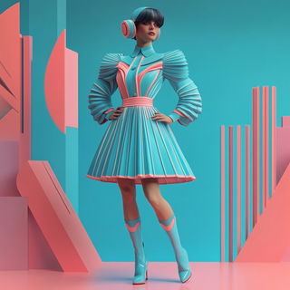 Cartocel style, Midjourney V6.1: haute-couture fashion outfit