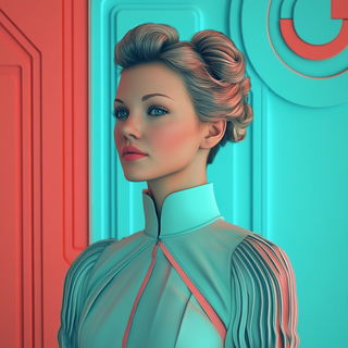 Cartocel style, Midjourney V6.1: photographic portrait of female protagonist