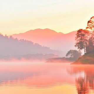Pulpbazaar style, Midjourney V6.1: realistic landscape photograph of quiet dawn