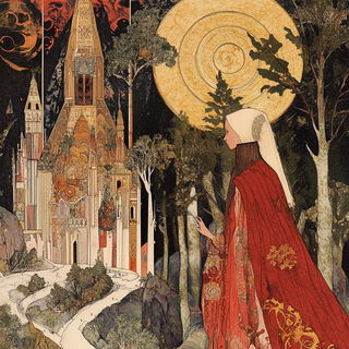 Ruinbloom style, Midjourney V6.1: retro fairy-tale illustration
