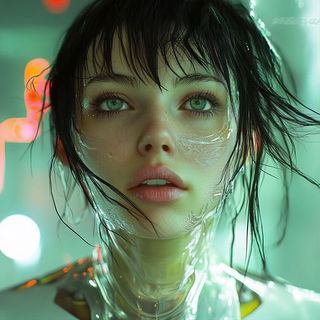 Archidye style, Midjourney V6.1: photographic portrait of female protagonist