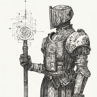 Afterautumn style, Midjourney V6.1: concept art character design of retropunk steam knight