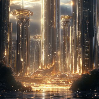 Gravurem style, Midjourney V6.1: megacity with futuristic bioarchitecture