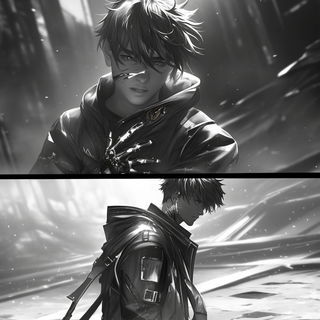 Gravurem style, Midjourney V6.1: black-and-white manga comic strip
