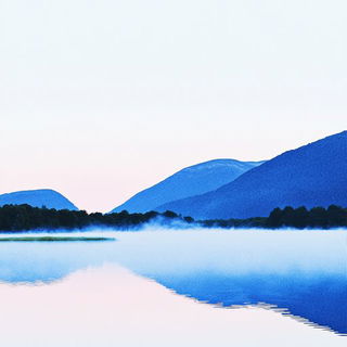 Herbarium Cartographica style, Midjourney V6.1: realistic landscape photograph of quiet dawn