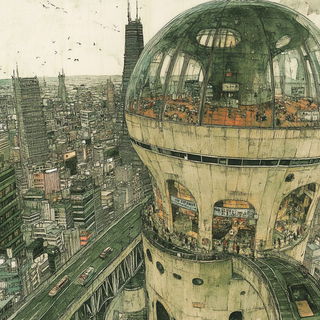Aeromigradia style, Midjourney V6.1: megacity with futuristic bioarchitecture