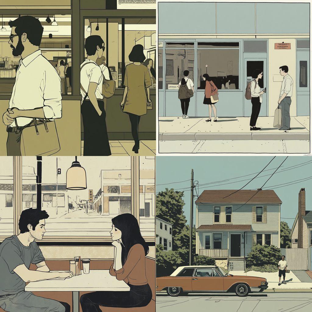 Adrian Tomine style, Midjourney V6.1, render 1 of 4
